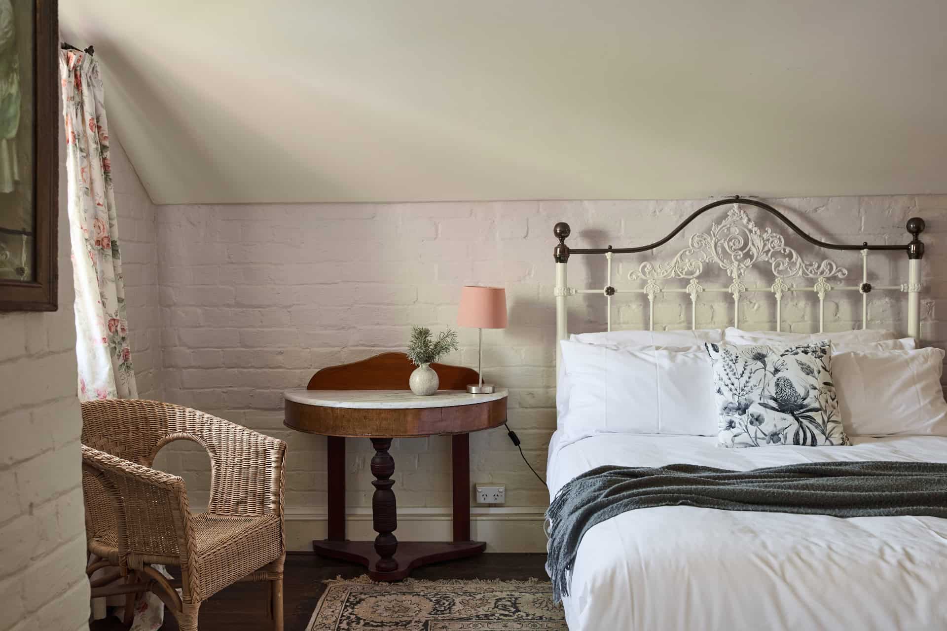 Bedroom with botanical cushion